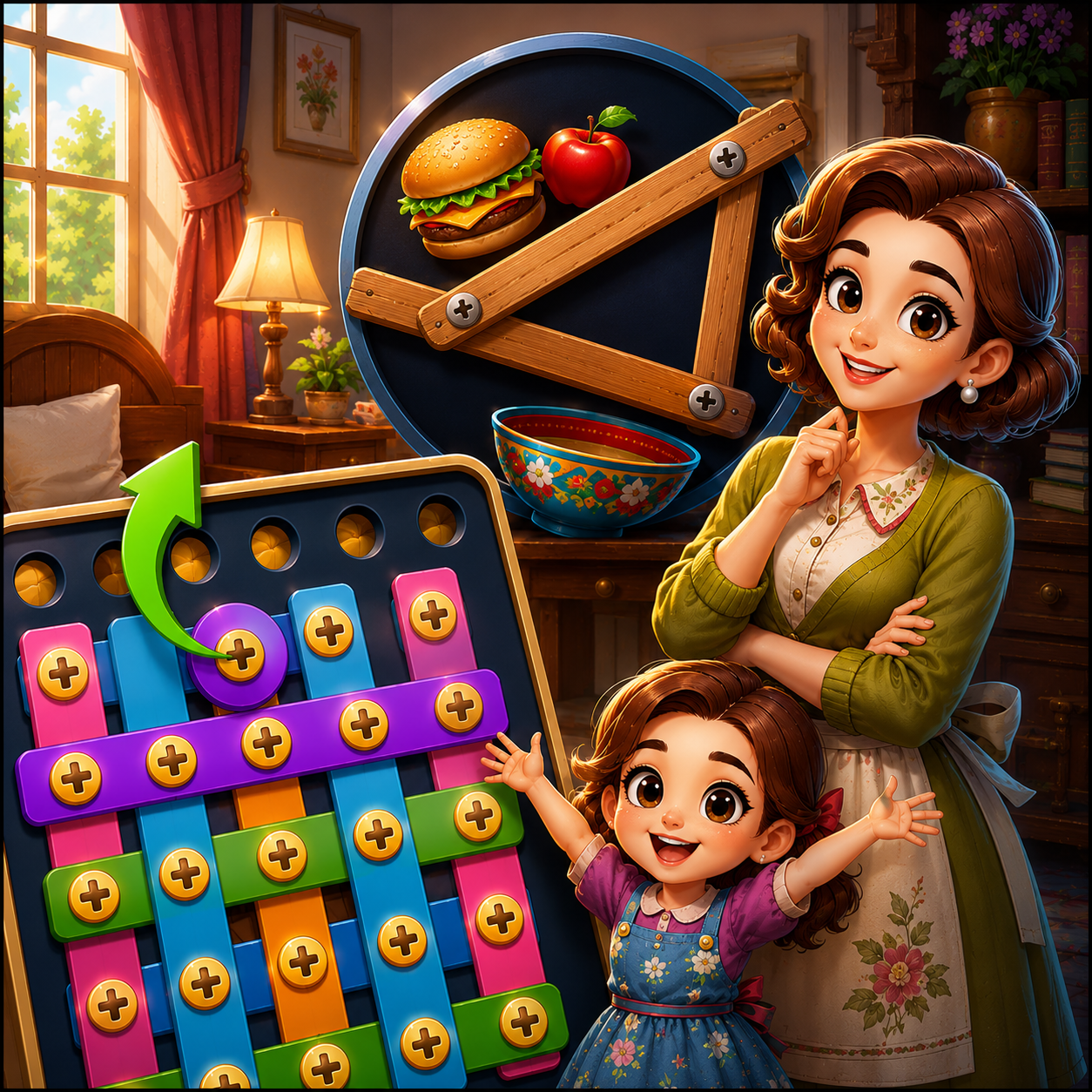 Jigsaw Family: cozy puzzle game with a mother and daughter solving colourful jigsaws